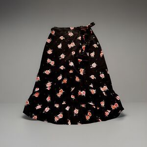 H&M Divided Skirt Size 10 Floral Print Front Button Black Wrap Tie Summer Spring